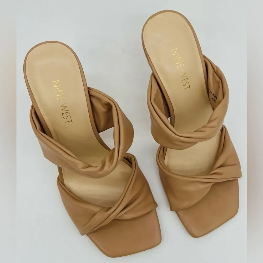 New! NINE WEST Women’s Sashah 3 Heeled Dress Sandals Light Natural - Picture 3 of 16